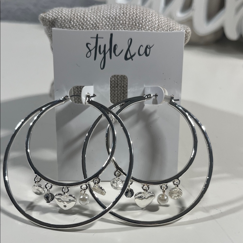 Style & Co. Silver Double Hoop Earrings with Charms